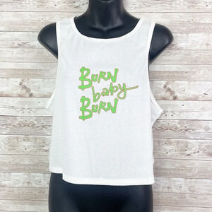 DOLLS KILL “Burn Baby Burn” Logo Racerback White Crop Top Tank 1X